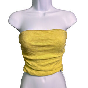 Free People Ruched Boho Bandeau Top Womens Medium Yellow 100% Cotton Summer